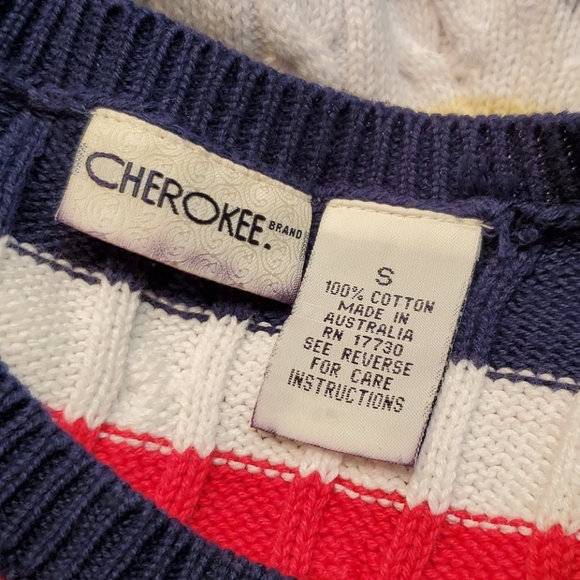 Cherokee 100% cotton stripped sweater yellow, white, red, navy size S like NEW - Picture 4 of 5